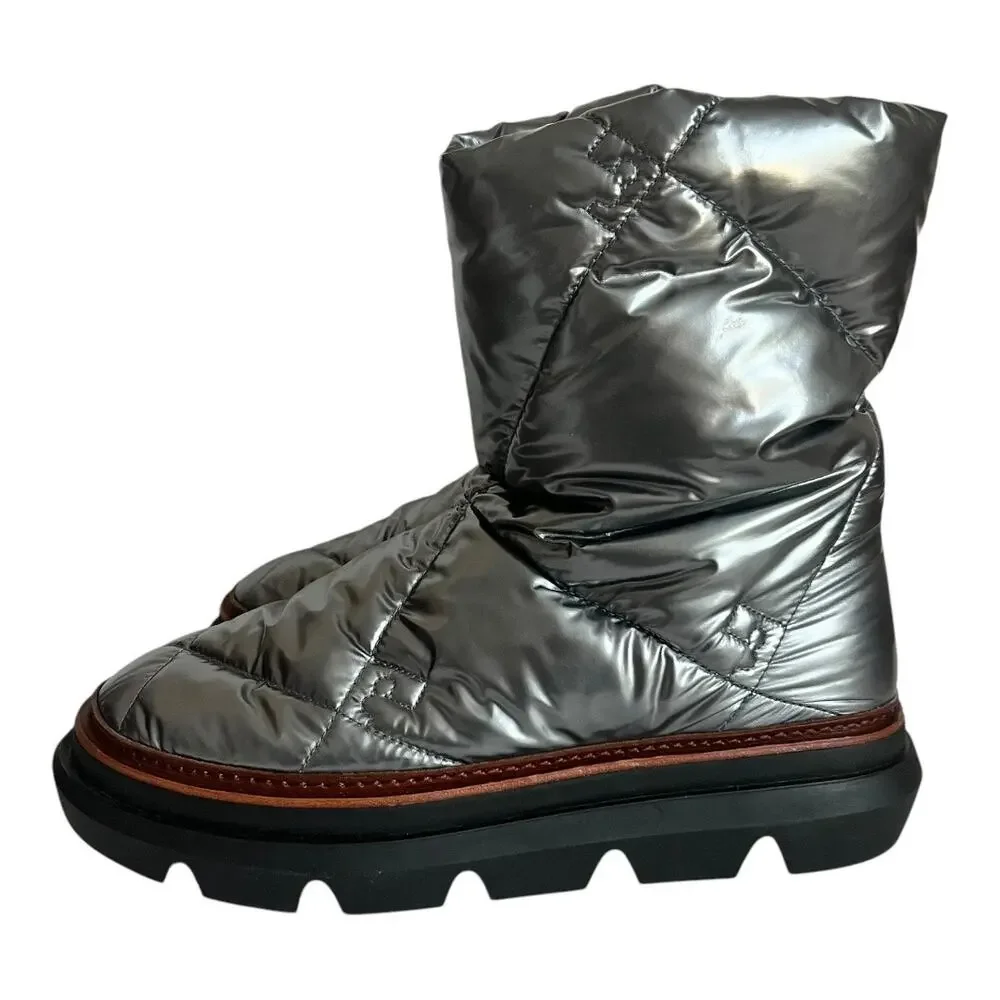 Tory Burch Sleeping Bag Quilted Puffy Platform Sliver Snow Boots Size 10.5